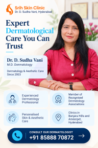Dr. D. Sudha Vani, dermatologist at Srih Skin Clinic in Hyderabad, offering personalised assessment for double chin reduction and jawline contouring.